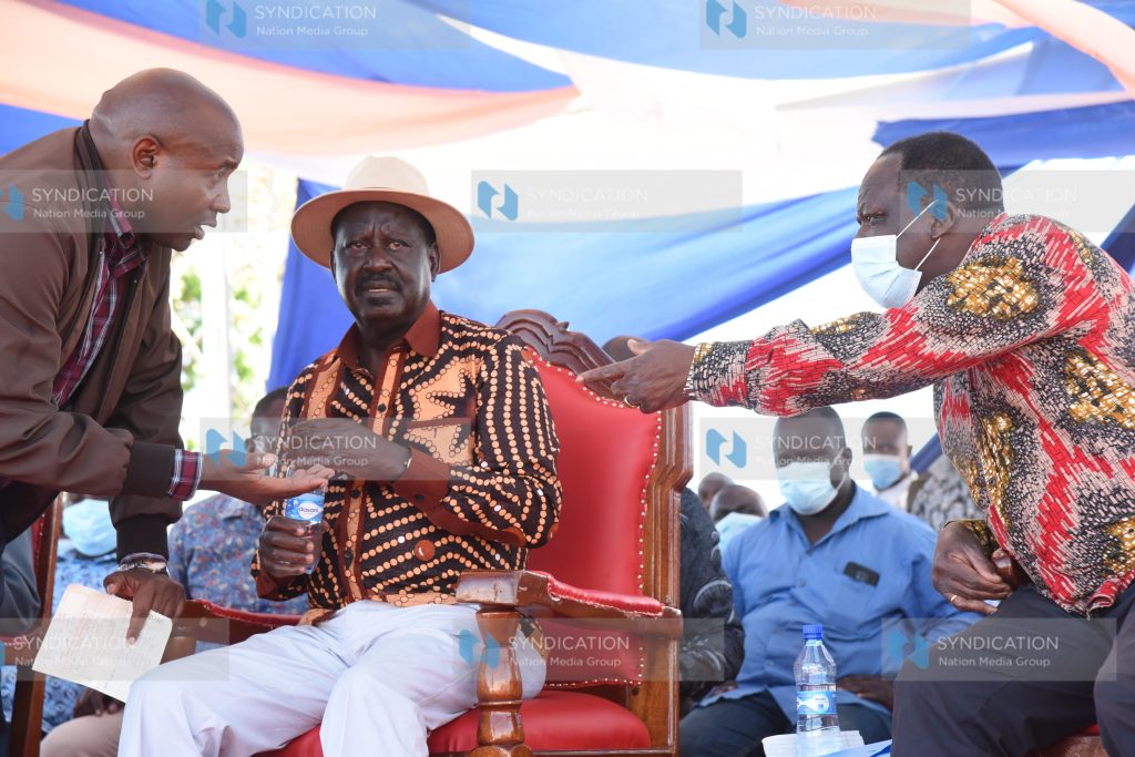 ODM Leader Raila Odinga with Kakamega Governor Wycliffe Oparanya and Lugari MP Ayub Savula