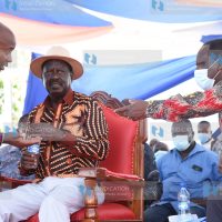ODM Leader Raila Odinga with Kakamega Governor Wycliffe Oparanya and Lugari MP Ayub Savula
