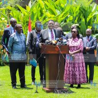 Wiper Party Leader Kalonzo Musyoka, DAP-Kenya Party Leader Eugene Wamalwa and People's Liberation Party leader Martha Karua