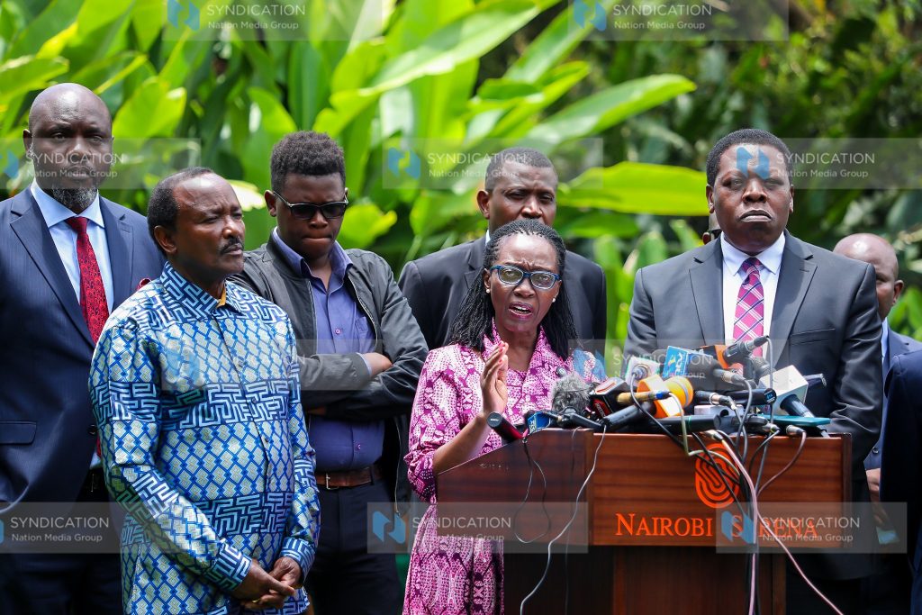 Wiper Party Leader Kalonzo Musyoka, People's Liberation Party leader Martha Karua and DAP-Kenya Party Leader Eugene Wamalwa
