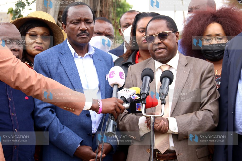 Wiper leader Kalonzo Musyoka flanked by Embu Governor Martin Wambora