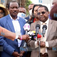 Wiper leader Kalonzo Musyoka flanked by Embu Governor Martin Wambora