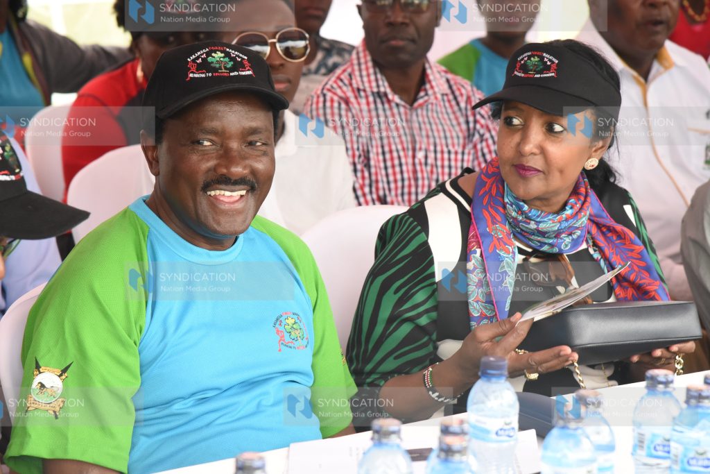 Wiper party leader Kalonzo Musyoka (Lt) Sports CS Amina Mohammed