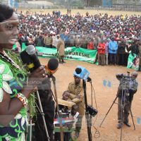 Martha Karua addresses a rally at Makutano Stadium in Kapenguria