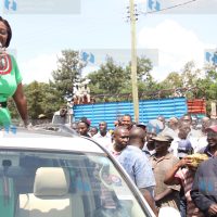 Martha Karua addresses members of the public during her campaign