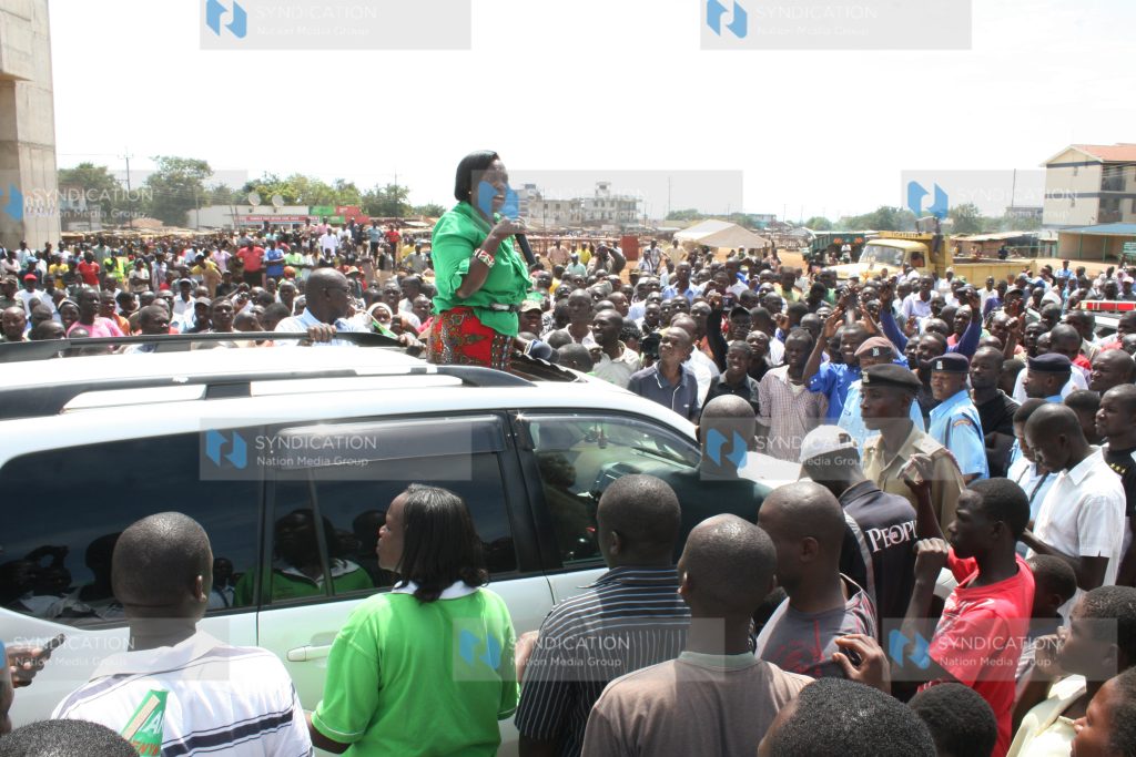 Martha Karua addresses a rally at Kondele grounds in Kisumu