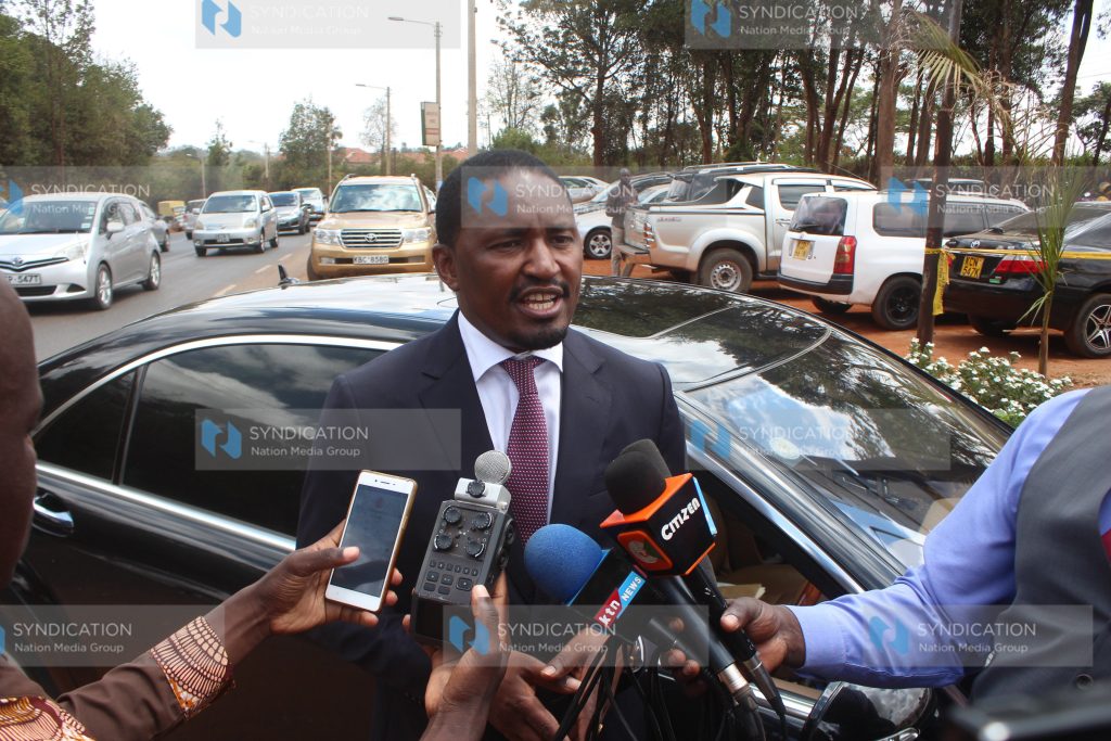 Mwangi Kiunjuri at the entrance to the Directorate of Criminal Investigations
