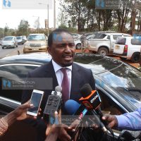 Mwangi Kiunjuri at the entrance to the Directorate of Criminal Investigations