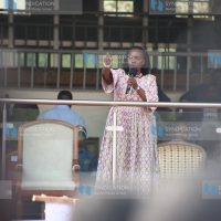Martha Karua addresses a public rally at Gusii Stadium
