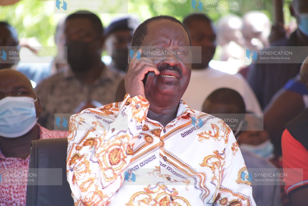 ODM Leader Raila Odinga at a meeting in Giribe