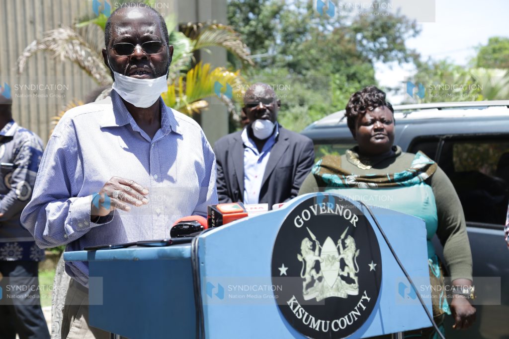 Kisumu Governor Anyang’ Nyong’o addressing a presser