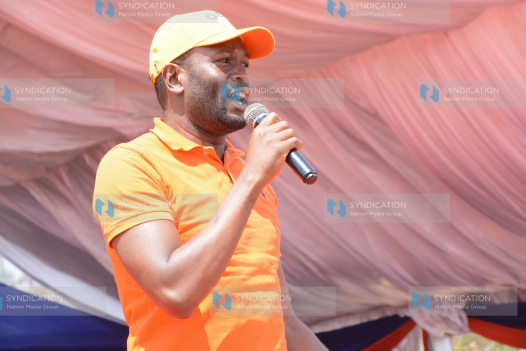 Edwin Sifuna speaking at Bukiri Primary School