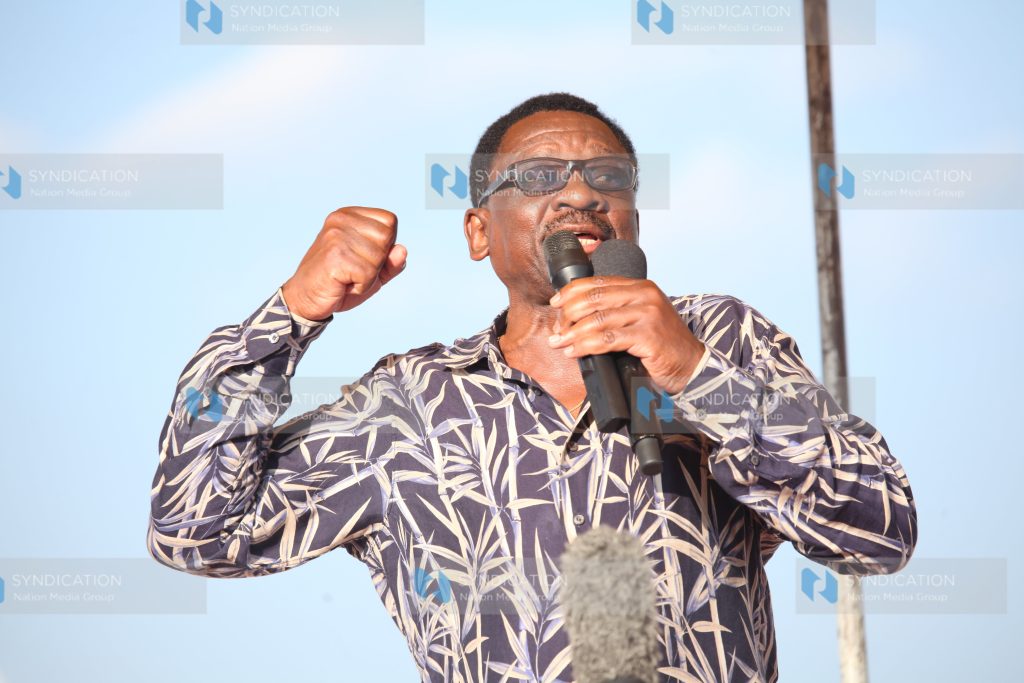 Siaya Senator James Orengo addresses mourners