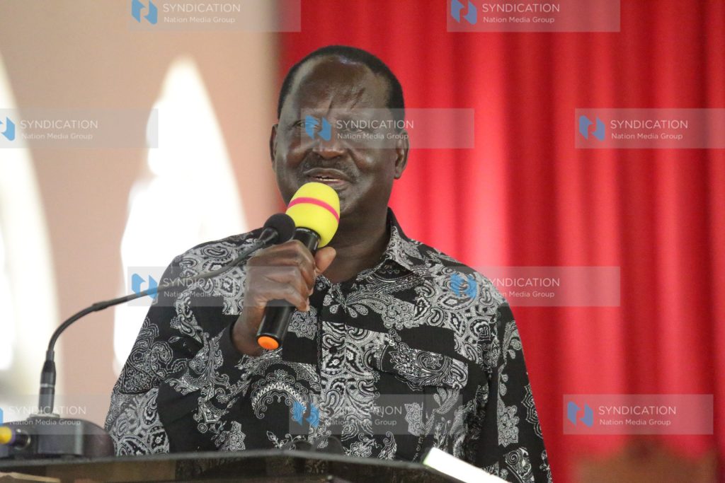 ODM Leader Raila Odinga speaks during a church service