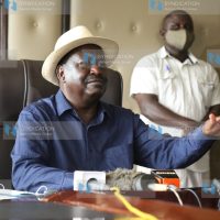 ODM leader Raila Odinga gestures during a press briefing