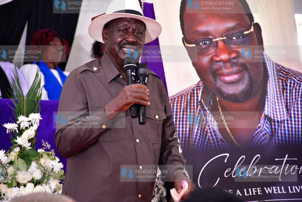 ODM Party Leader Raila Odinga addresses mourners