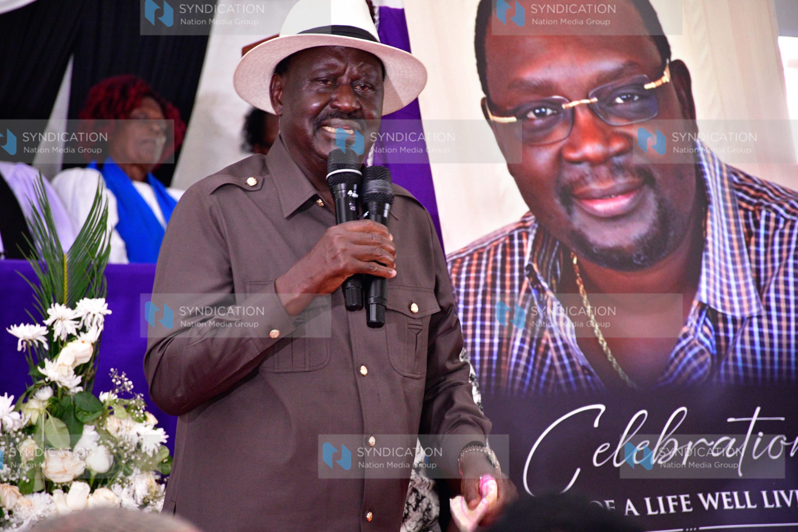 ODM Party Leader Raila Odinga addresses mourners