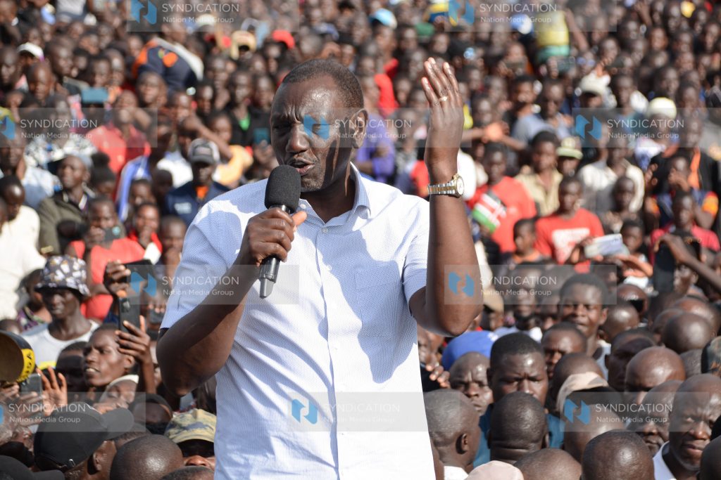 President William Ruto speaking to the residents of Migori town