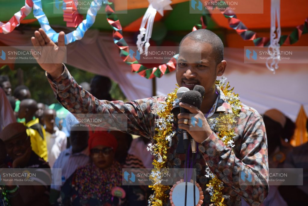 Babu Owino speaks to faithful at Raliew Catholic church