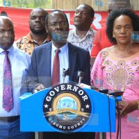 Kisumu County leaders led by Governor Anyang’ Nyong’o (centre)