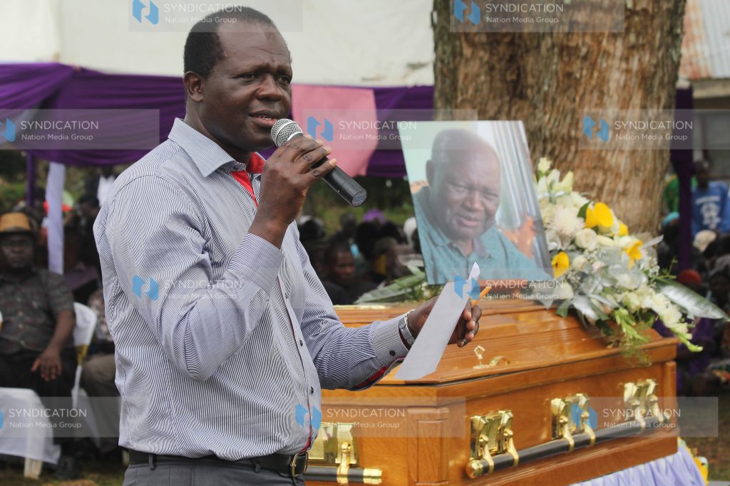 Raphael Tuju speaks at the burial of his father Henry Wilson Odiyo Tuju