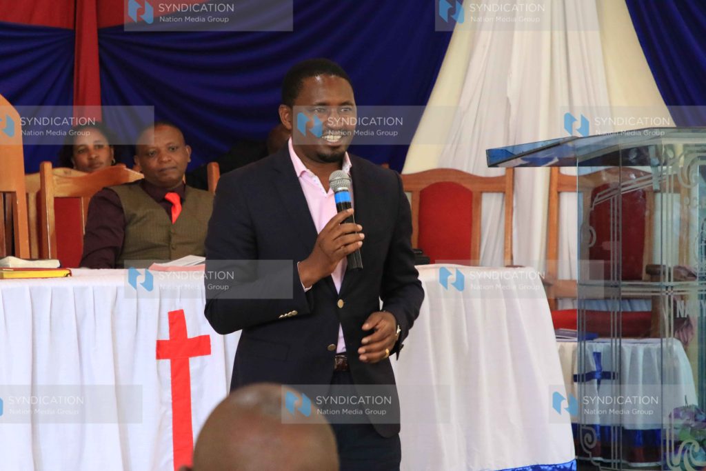Mwangi Kiunjuri addresses faithful at Nanyuki PCEA in Laikipia