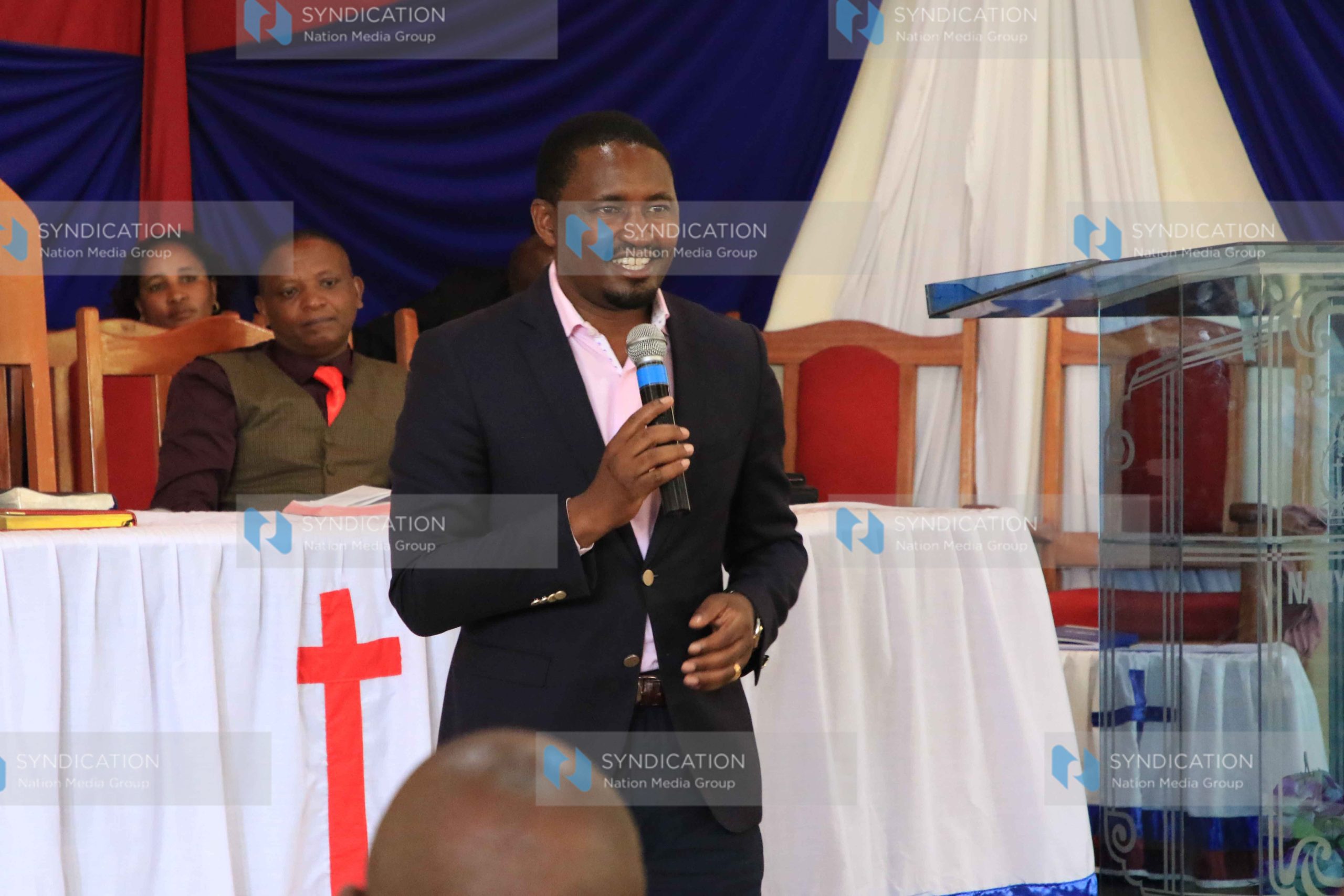 Mwangi Kiunjuri addresses faithful at Nanyuki PCEA in Laikipia