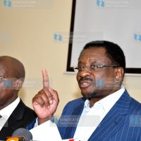 James Orengo address journalists at Panafric Hotel