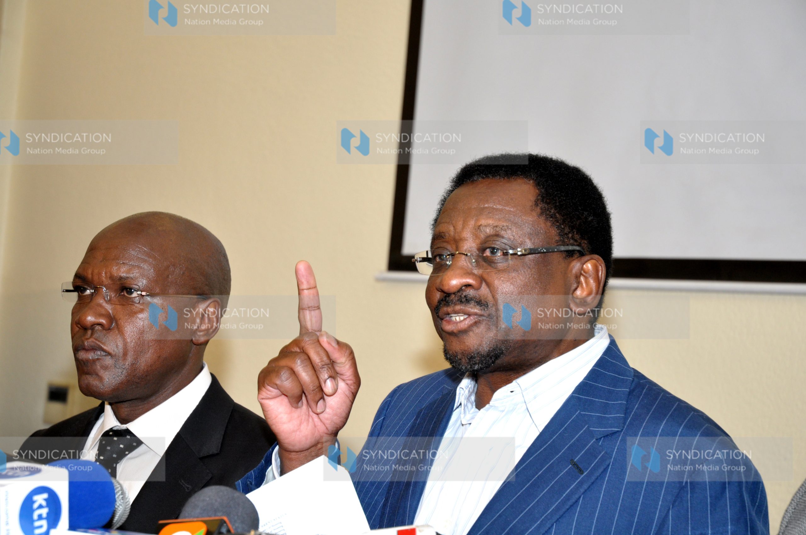 James Orengo address journalists at Panafric Hotel