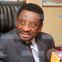Lands Minister James Orengo addresses a press conference
