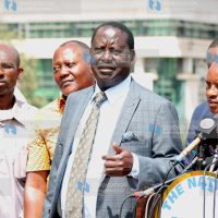 Raila Odinga after addressing the media