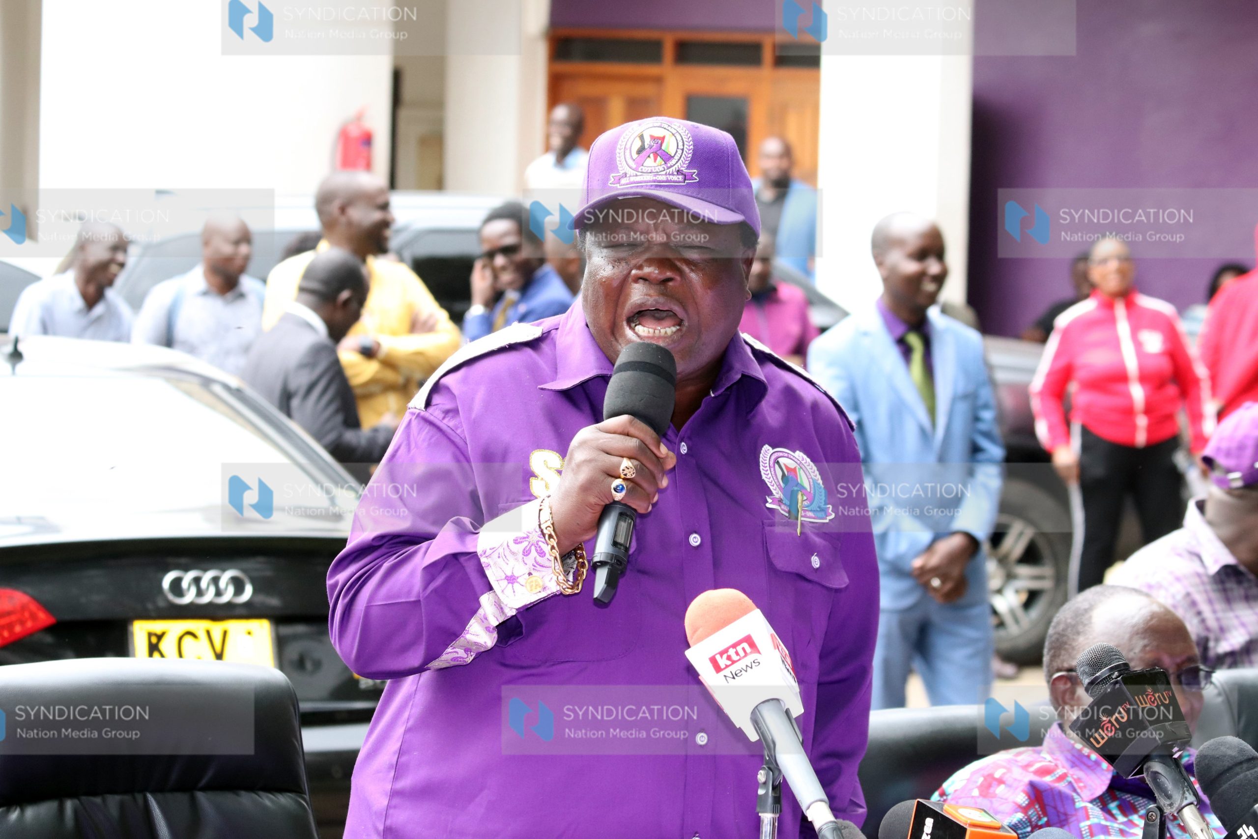 Francis Atwoli speaking at the Solidarity Building Headquarters
