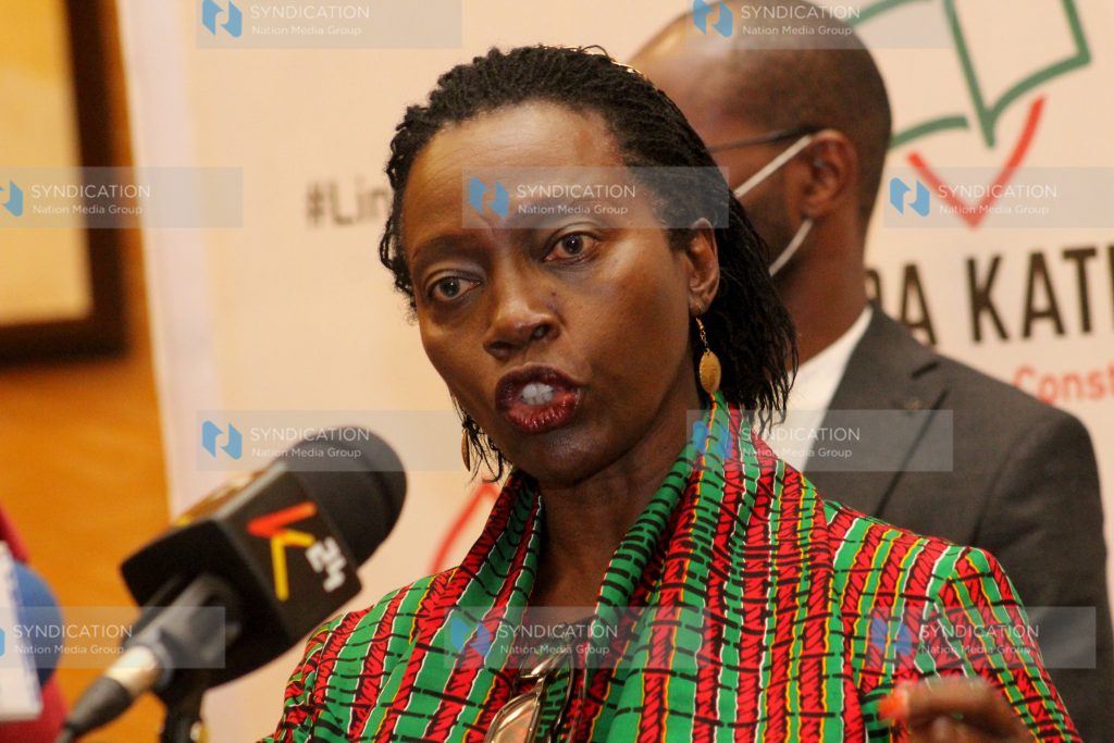 NARC Kenya Party leader Martha Karua addressing journalists