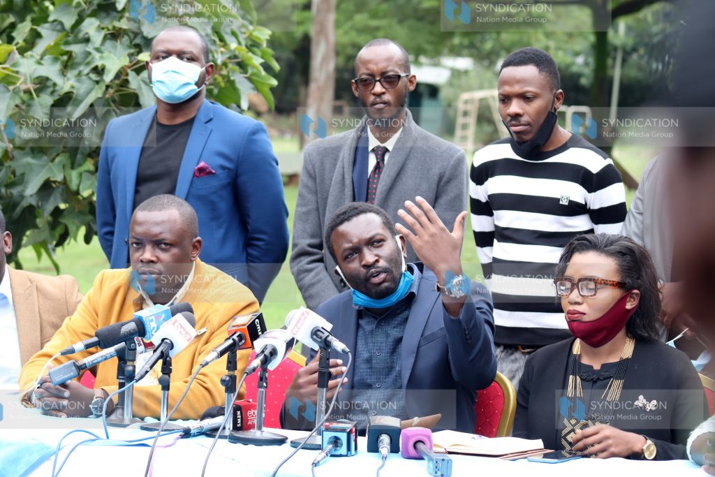 ODM Secretary General Edwin Sifuna (speaking) addressing the media