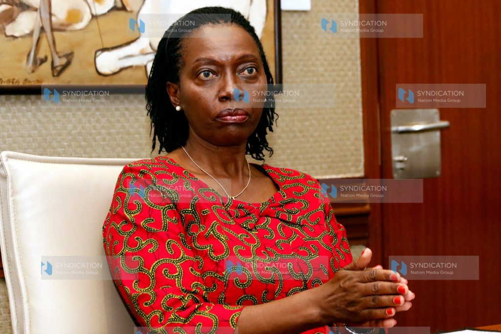 Narc party leader Martha Karua gestures during an interview