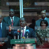 Government officials in addressing journalists at Harambee House