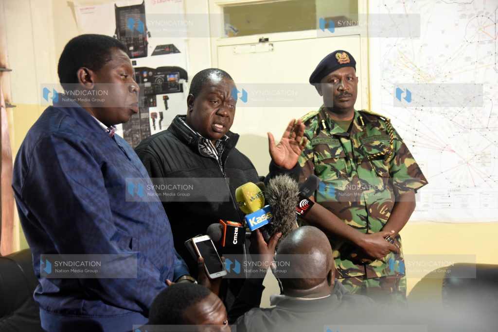 Eugene Wamalwa (left),Interior Cabinet Secretary Dr Fred Matiang'i (centre)