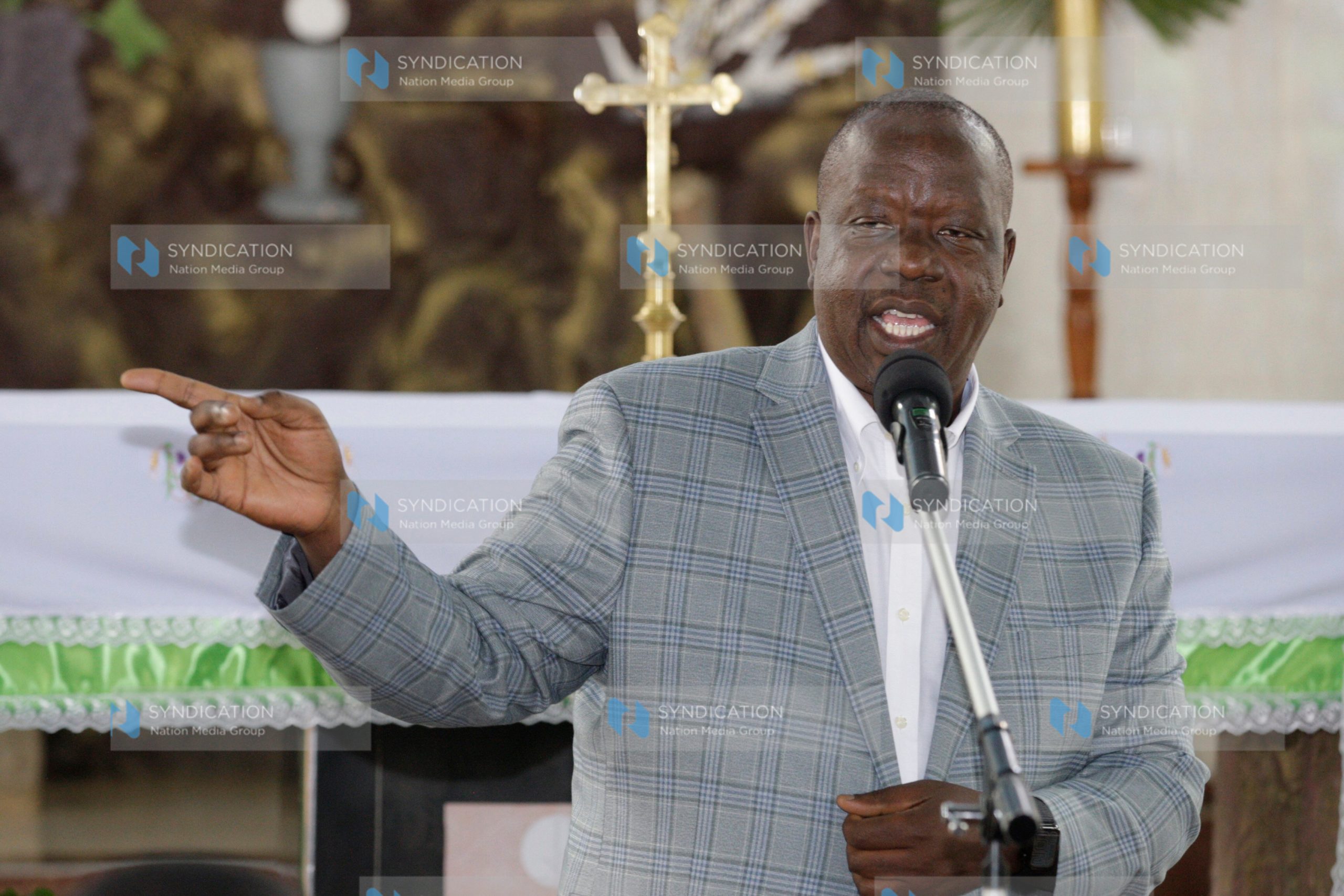 Former Interior CS Dr Fred Matiang’i addresses worshippers