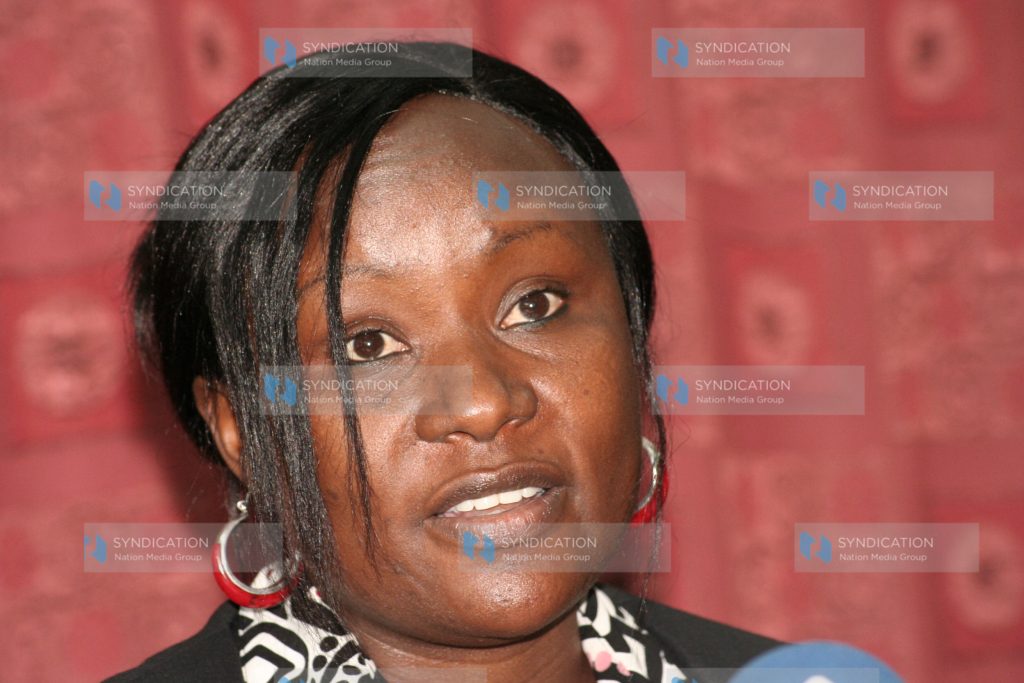Tourism assistant minister Cecily Mbarire addresses a press conference
