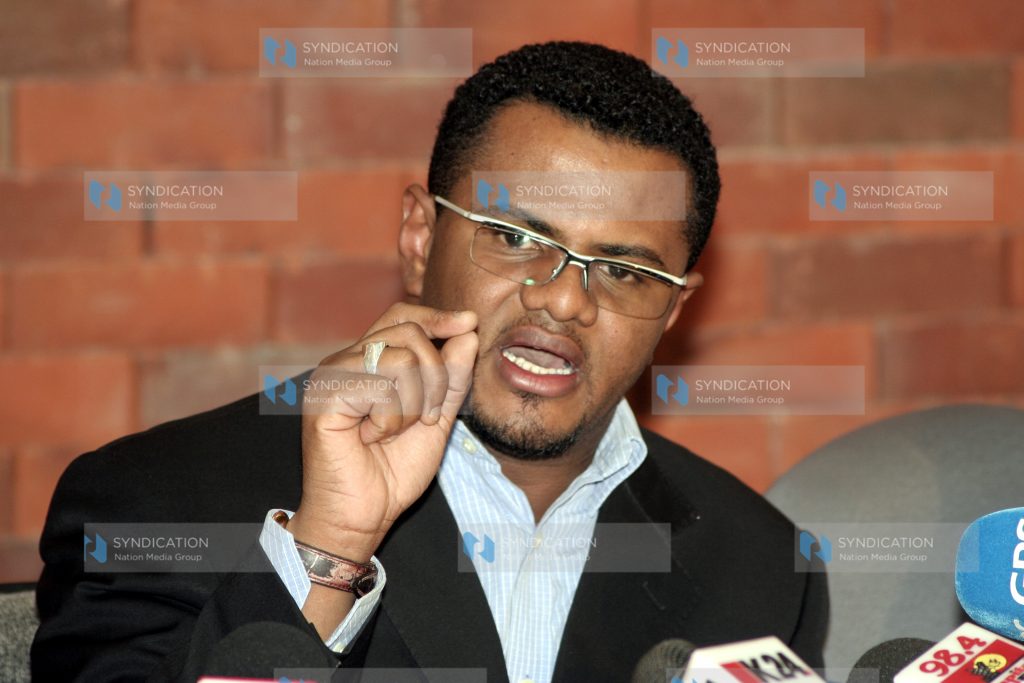 Vice chairman of KNCHR, Hassan Omar Hassan addressing the media