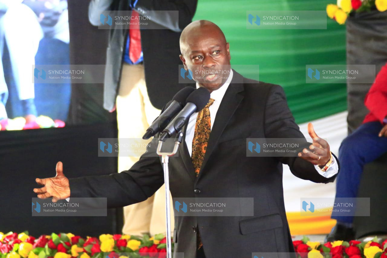Deputy President Rigathi Gachagua addresses mourners at Londiani Stadium