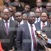ODM Leader Raila Odinga leads other party members in a press conference