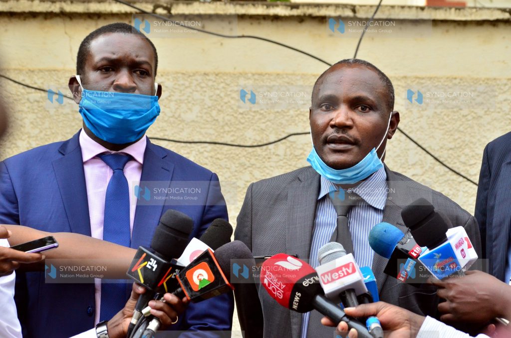 John Mbadi (right) and ODM Secretary General Edwin Sifuna addressing media