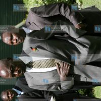 Former President Daniel arap Moi arrives for a press conference at his home in Kabarnet Gardens
