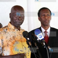 Former President Daniel arap Moi (left) addresses a press conference