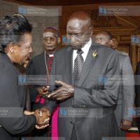 Late Minister for Internal Security Prof. George Saitoti is consoled by former President Daniel Toroitich arap