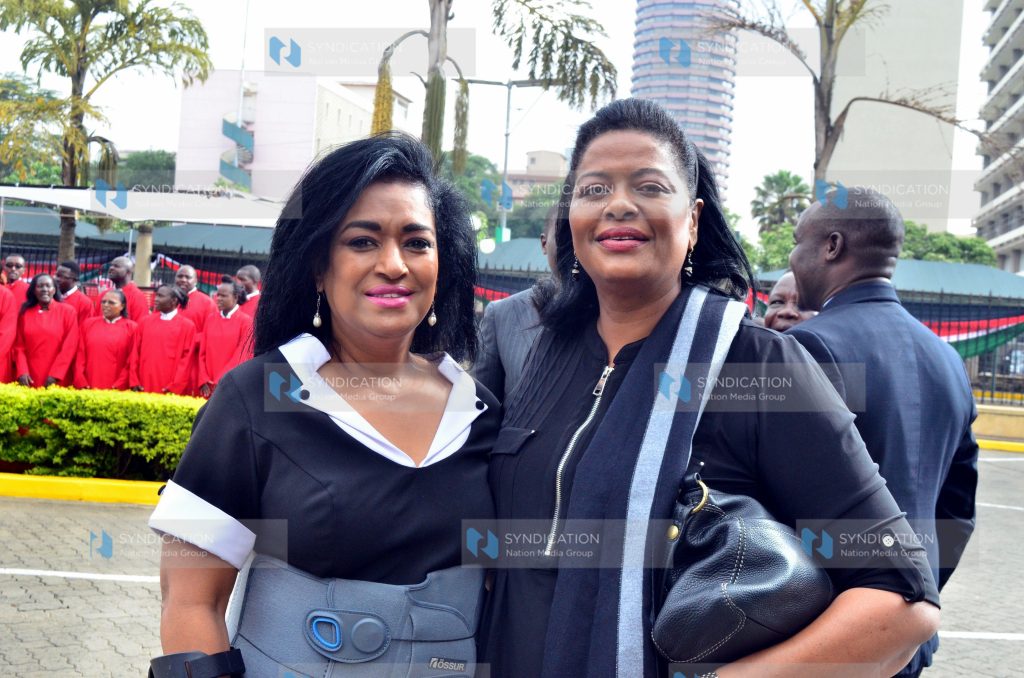 Supreme Court of Kenya Justice Njoki Ndungu (right) poses with Nairobi County Women Rep Esther Passaris