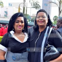 Supreme Court of Kenya Justice Njoki Ndungu (right) poses with Nairobi County Women Rep Esther Passaris