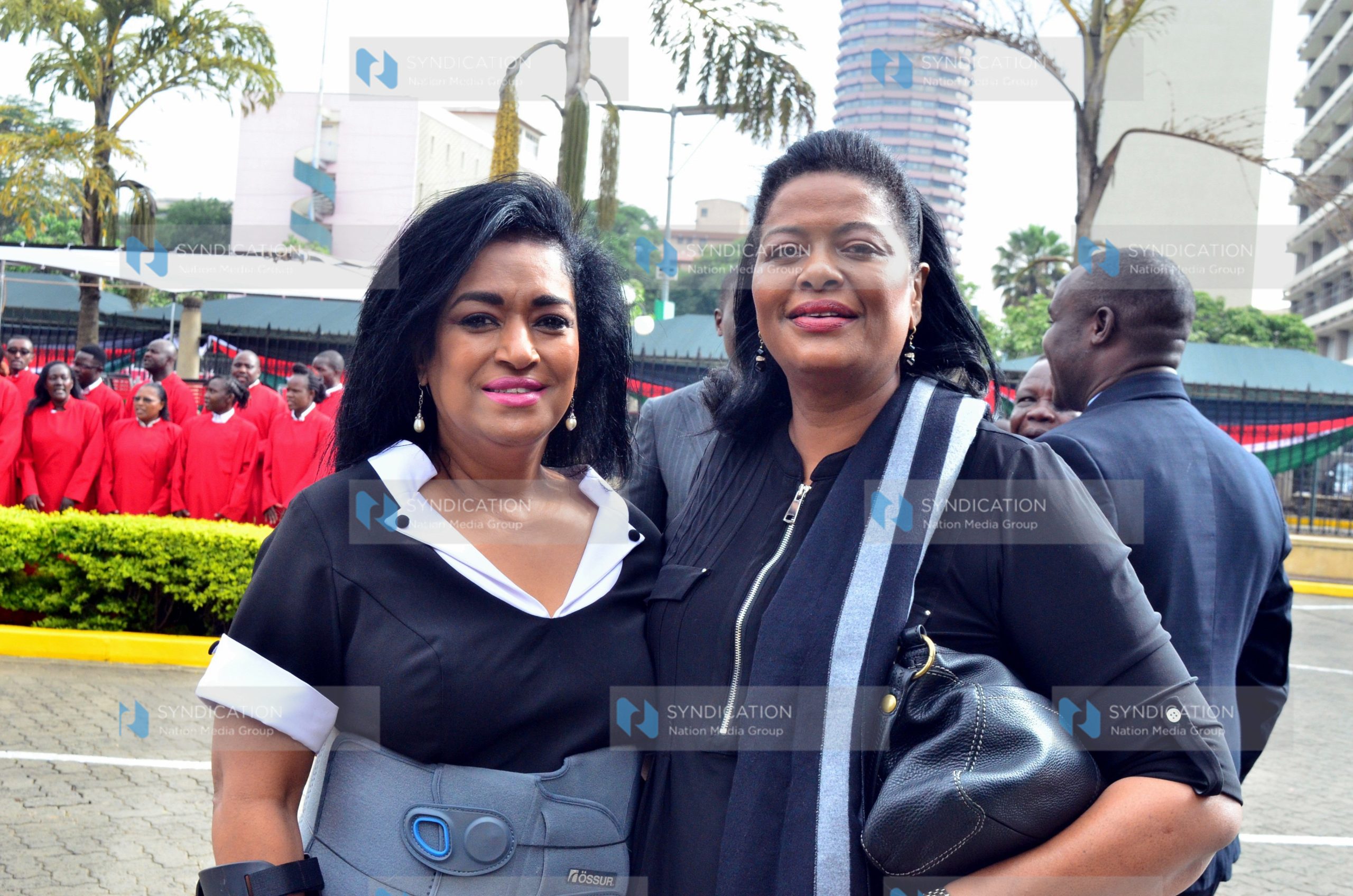 Supreme Court of Kenya Justice Njoki Ndungu (right) poses with Nairobi County Women Rep Esther Passaris