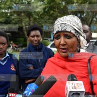 Education Cabinet Secretary Amina Mohamed addressing journalists